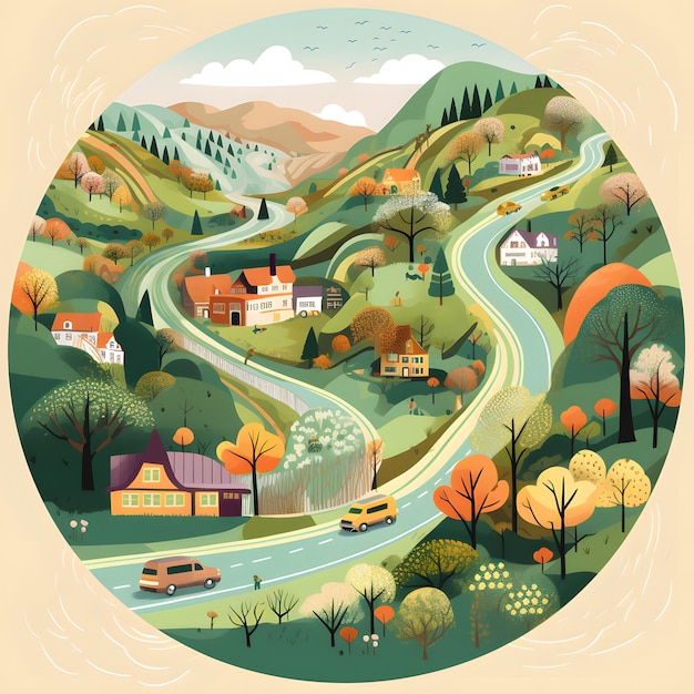 Paysage de route de ville illustration circulaire