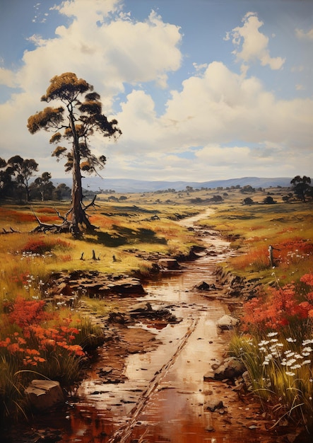 Le paysage rural australien avec un ruisseau