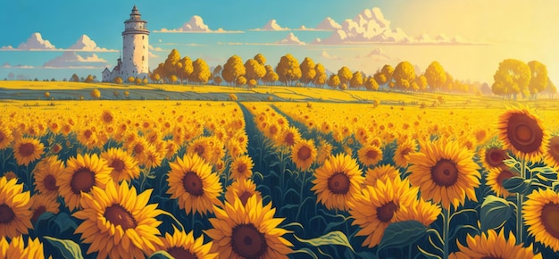 Photo paysage rural un champ de tournesols illustration générée par l'ia