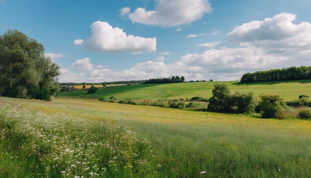 Paysage rural paisible avec des arbres et des vallées vertes