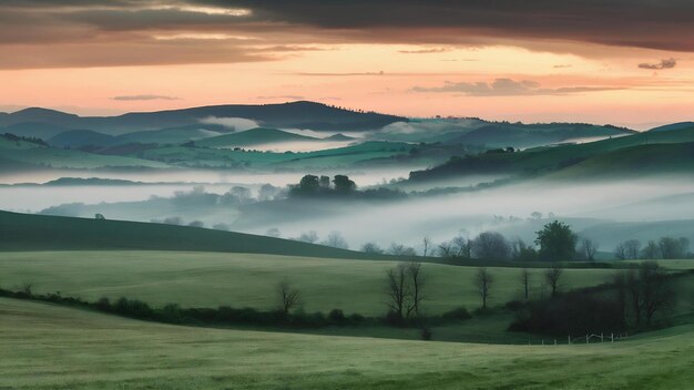 Photo paysage rural de la région de transylvanie en roumanie, collines couvertes de brume