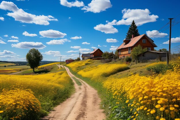 Paysage rural russe avec des champs de tournesols en pleine floraison AI générative