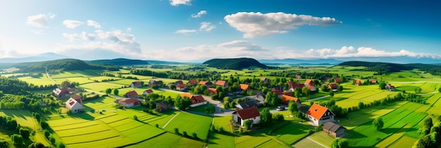 paysage rural vue d'oiseau avec des maisons et des champs ruraux