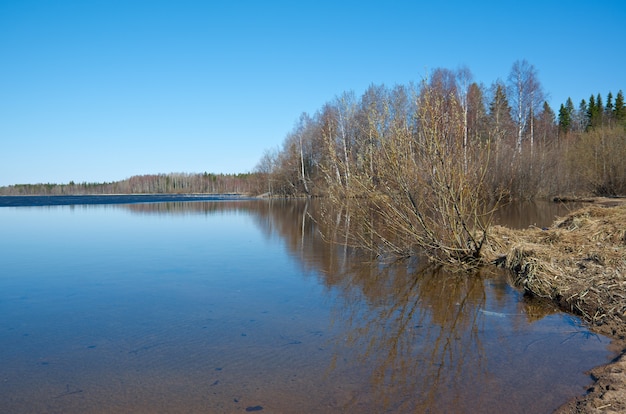 Paysage russe de l'Oblast d'Arkhangelsk inondations printanières sur le lac