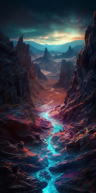 Paysage de science-fiction surréaliste Blue Rock Canyons