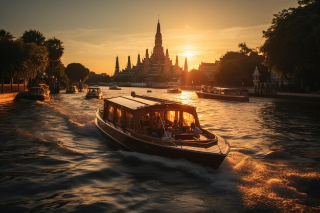 Paysage serein de la rivière Chao Phraya à Bangcoc IA générative