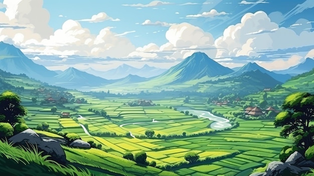 un paysage serein de rizières en terrasses avec des champs en terrasses s'étendant au loin