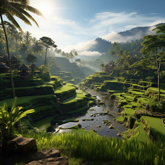 Photo le paysage serein de la terrasse de riz de bali