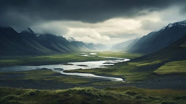 Paysage sombre et inquiétant de la vallée de Long Beach dans l'écosystème arctique