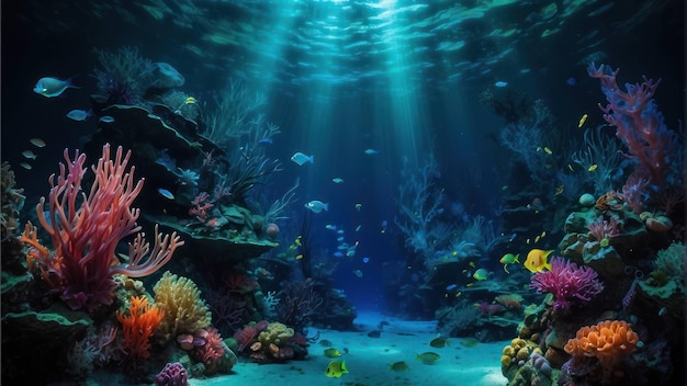 Un paysage sous-marin enchanteur avec un récif corallien éclairé par le soleil