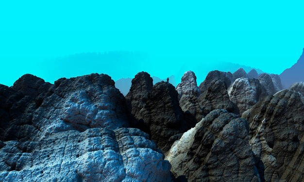 Paysage sous-marin avec rochers de granit et espace libre Illustration 3D générée par ordinateur.