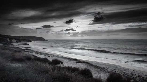 Le paysage spectaculaire de la mer en noir et blanc