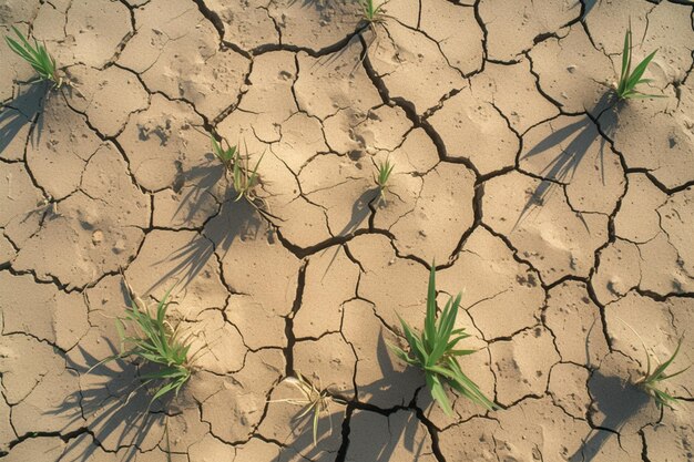 Un paysage stérile, un sol séché et fissuré sous le soleil brûlant de l'été.