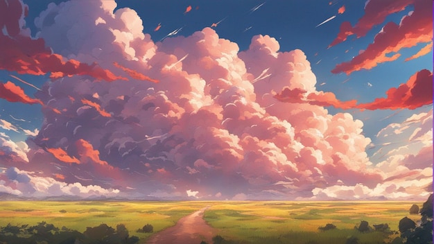 Un paysage de style dessin animé de nuages d'anime en colère hyper réaliste