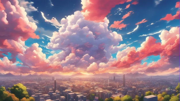 Un paysage de style dessin animé de nuages d'anime en colère hyper réaliste