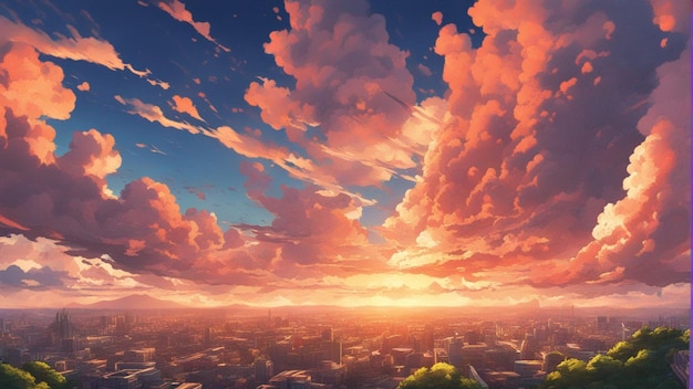 Un paysage de style dessin animé de nuages d'anime en colère hyper réaliste