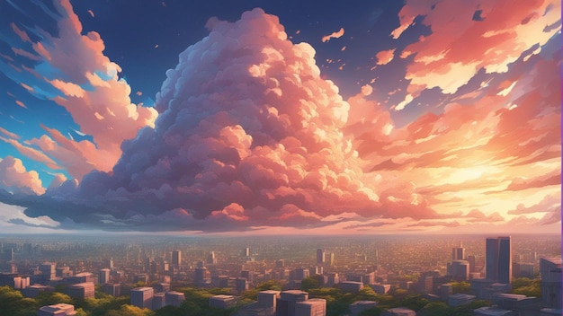 Un paysage de style dessin animé de nuages d'anime en colère hyper réaliste