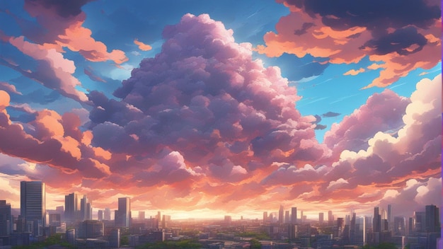 Un paysage de style dessin animé de nuages d'anime en colère hyper réaliste