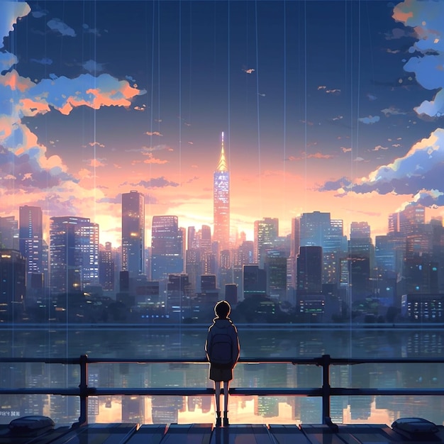 paysage avec le style Makoto Shinkai