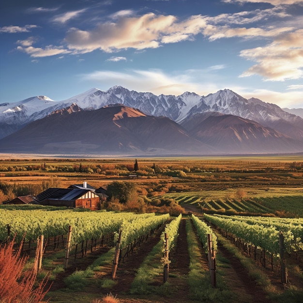 Le paysage surréaliste captivant des vignobles, des montagnes et de la cave à vin de Mendoza