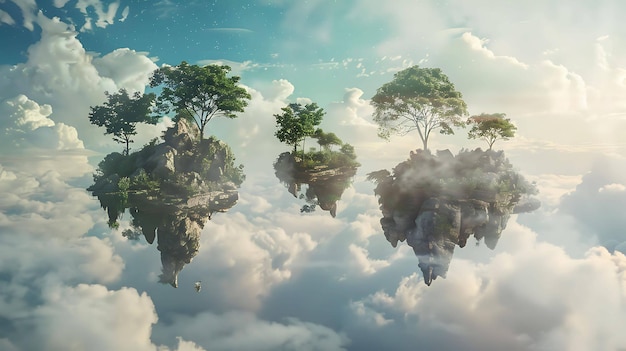 Photo un paysage surréaliste avec des îles flottantes et des nuages