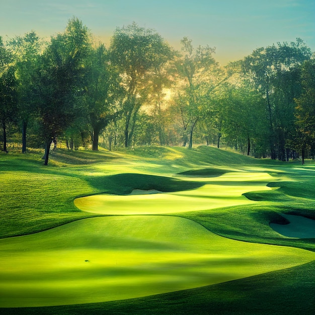 Paysage de terrain de golf fond de terrain de golf avec de l'herbe verte aux beaux jours