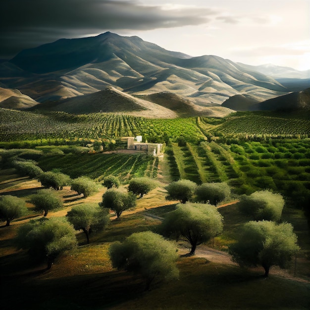 Paysage avec terres agricoles