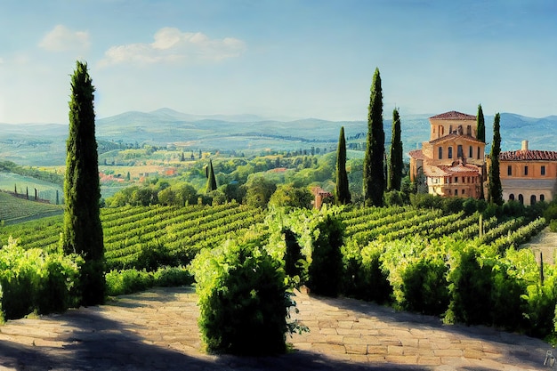 Paysage Toscane Collines Panorama et Villa Toscana Italie