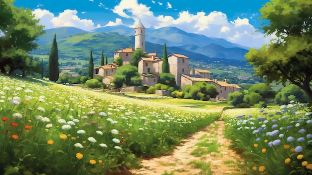 Paysage de Toscane Italie Effet de peinture numérique