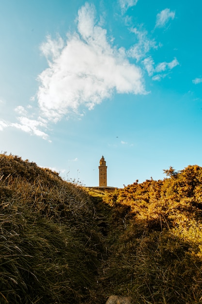 Paysage avec tour sous le ciel bleu