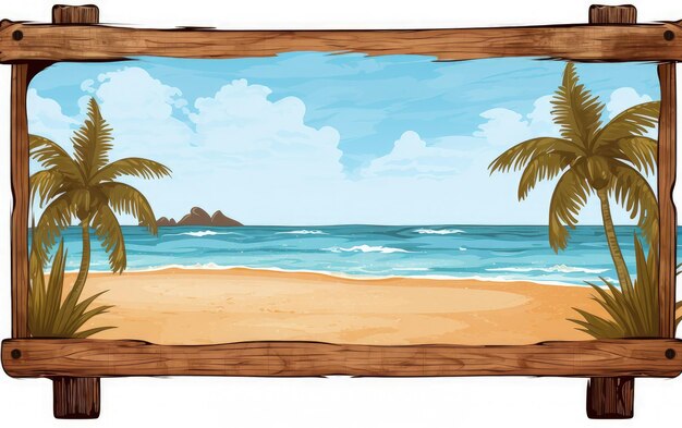 Photo paysage tropical avec un ciel de panneau en bois et une belle mer en arrière-plan ai générative