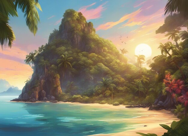 Un paysage tropical ensoleillé un art fantastique