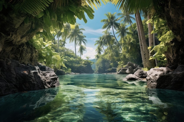 Un paysage tropical sous les palmiers à coco Photo