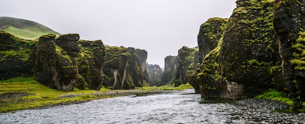 Paysage unique de Fjadrargljufur en Islande.