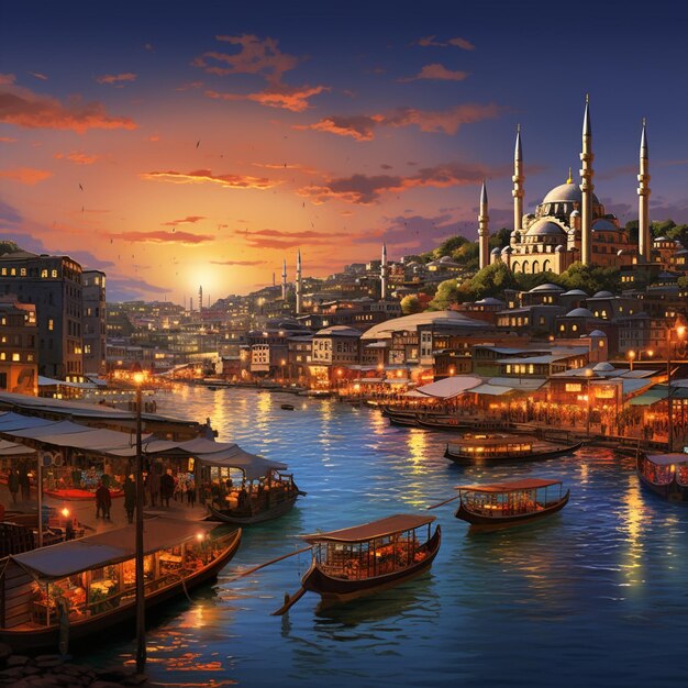 Photo le paysage urbain animé d'istanbul au coucher du soleil