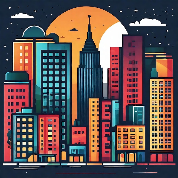 Paysage urbain animé la nuit