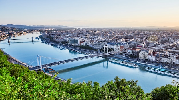 Paysage urbain de Budapest et du Danube avec des ponts