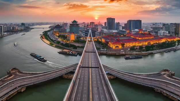 Photo le paysage urbain du centre-ville de tianjin vu depuis le pont daguchina