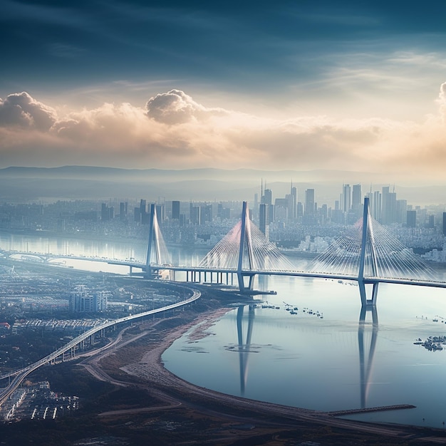 Le paysage urbain du pont d'Incheon en Corée