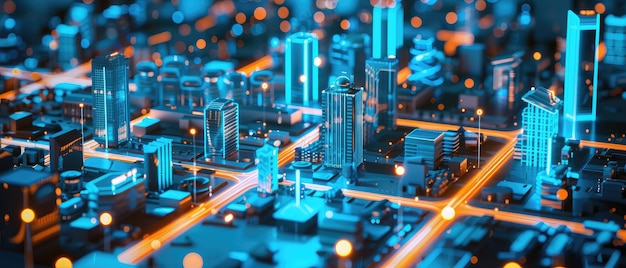 Un paysage urbain futuriste avec une connectivité au réseau numérique