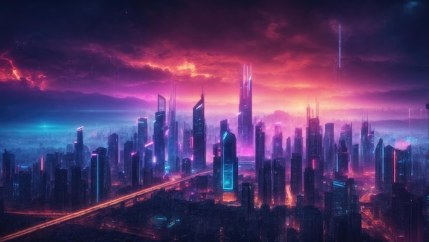 Paysage urbain futuriste de Neon Dreams par Mike Winkelmann