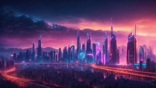 Paysage urbain futuriste de Neon Dreams par Mike Winkelmann