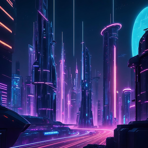 Un paysage urbain futuriste la nuit