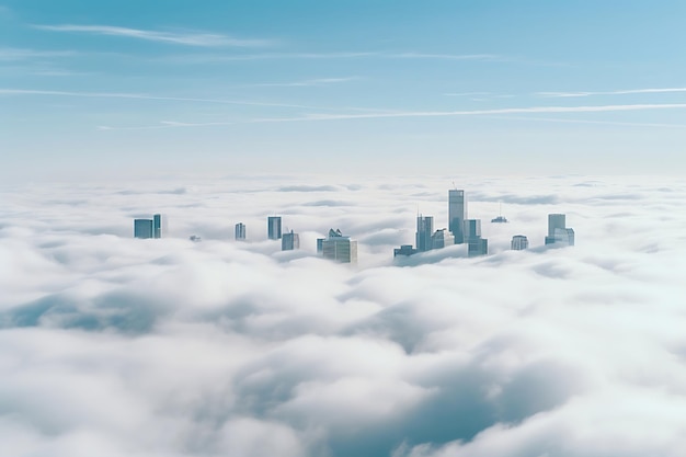 Paysage urbain avec des gratte-ciel qui disparaissent dans les nuages