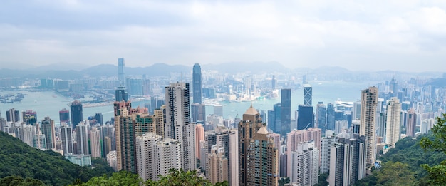 Paysage urbain de Hong Kong vue sur l&#39;île de Hong Kong depuis le sommet