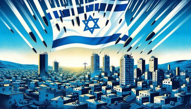 Photo paysage urbain israélien aux couleurs bleues et blanches