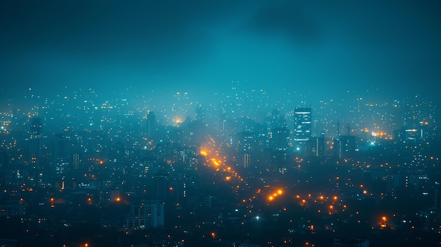 Le paysage urbain avec des lampadaires scintillants la nuit