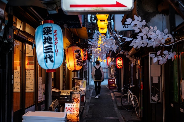 Photo paysage urbain avec lampes japonaises