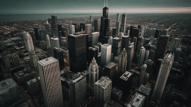 Un paysage urbain avec la ligne d'horizon de Chicago en arrière-plan.