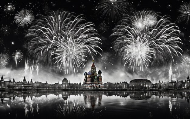 Photo un paysage urbain magnifique illuminé par des feux d'artifice la veille de noël